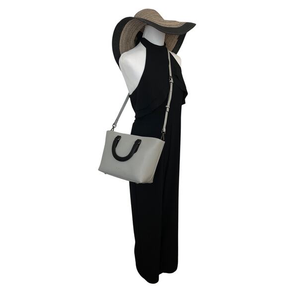 BOLVAINT PARIS Veronique Gray Leather Tote Black Handles Detachable Strap NWOT - Picture 7 of 11